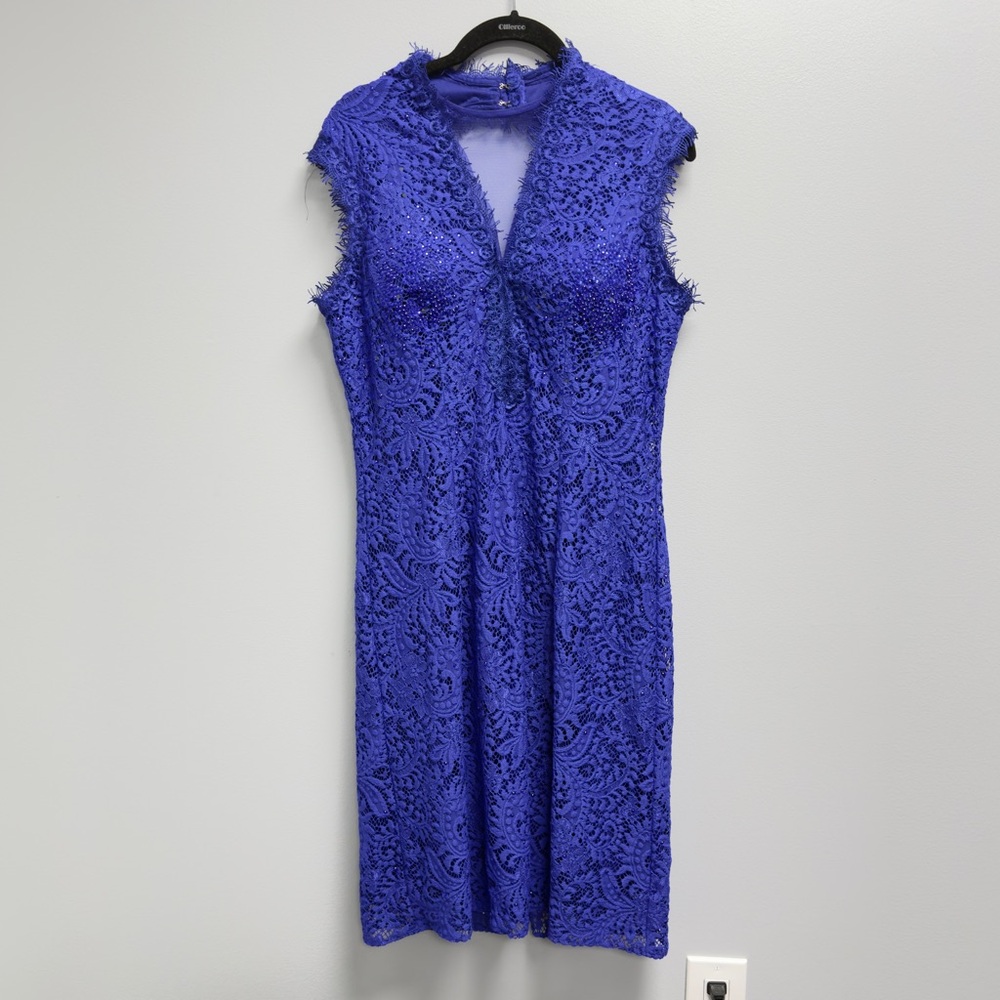 Royal Queen Collection Blue Lace Beaded Dress Women 16 Cocktail Evening